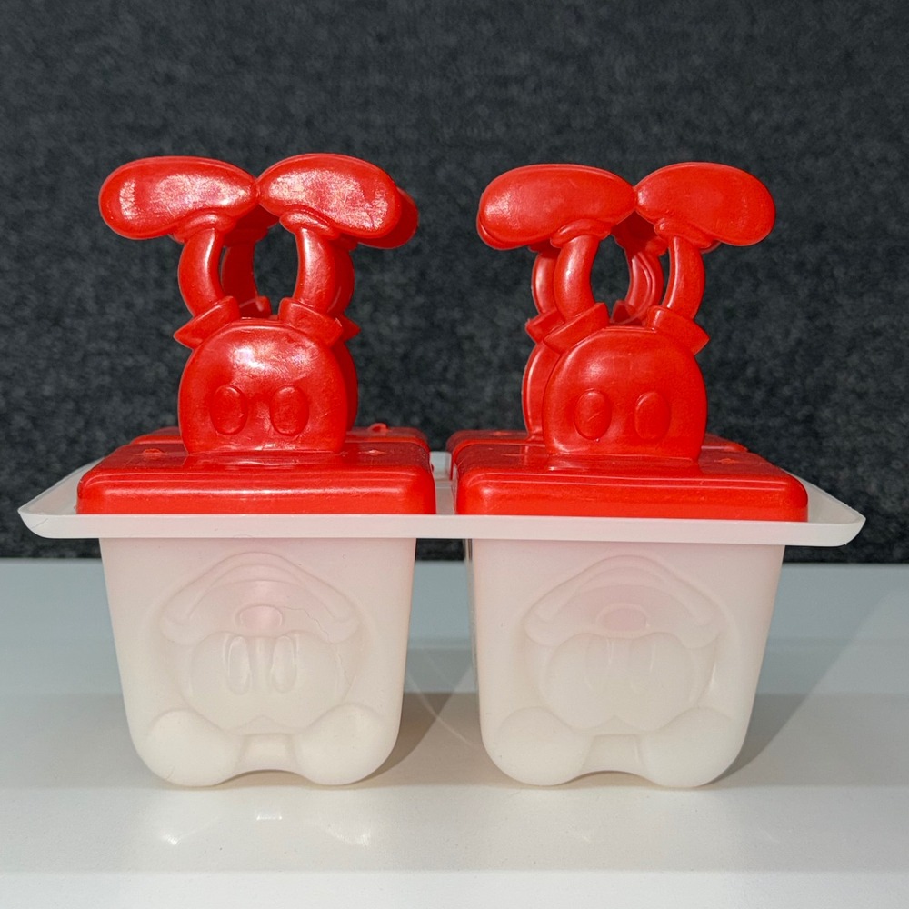 Vintage Disney Mickey Mouse Popsicle Mold‎ Set Red White 4 Slot Ice Pop Maker